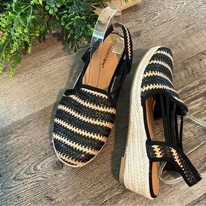 COMFORTVIEW Black & Natural “Clea” Espadrille Slingback Wedges, Size 8